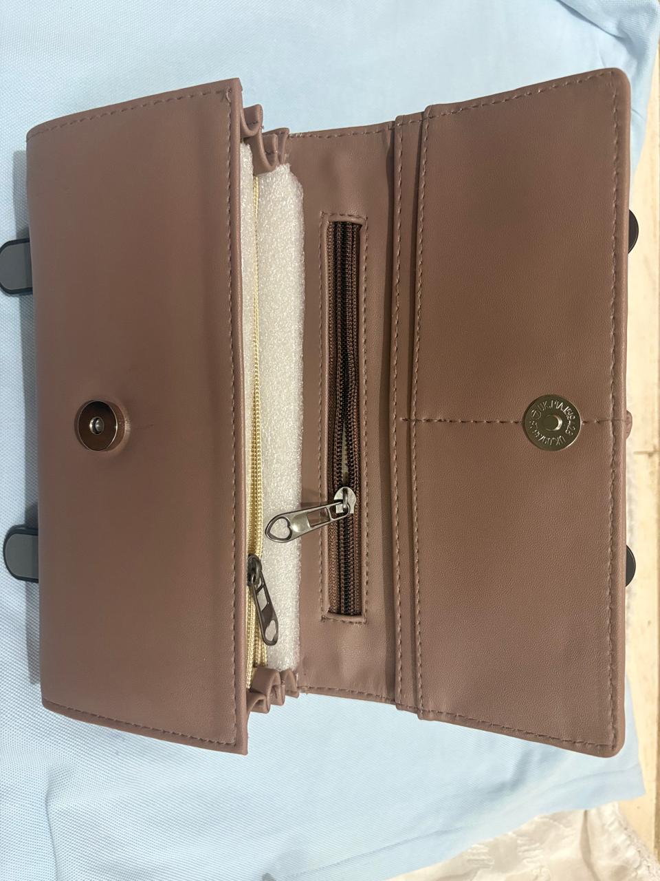 ANAS Women's Beige Leatherette Clutch Wallet with Rear Zip Pocket