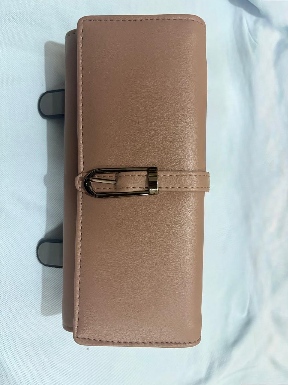 ANAS Women's Beige Leatherette Clutch Wallet with Rear Zip Pocket