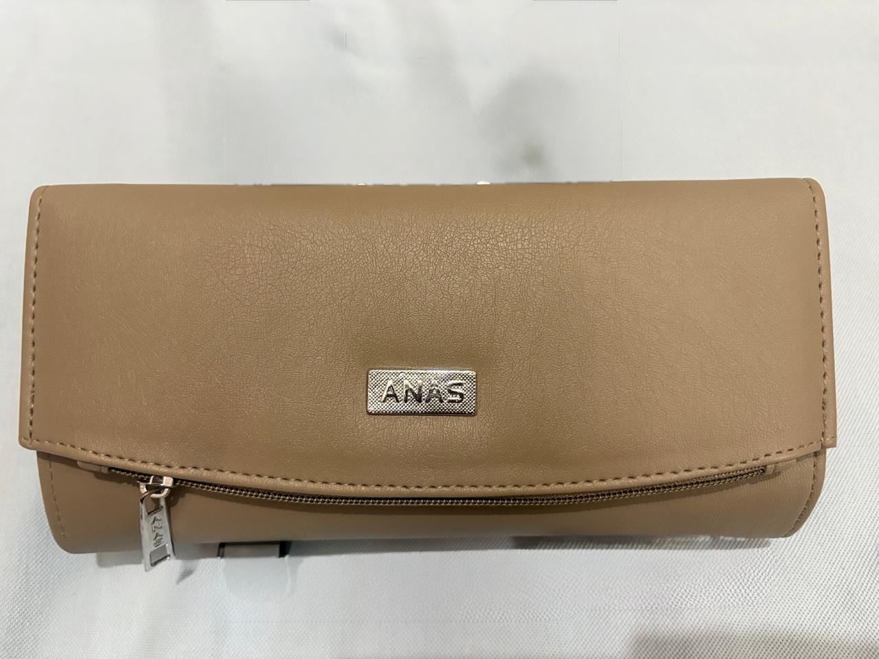ANAS Women's Beige Leatherette Clutch Wallet with Zip Pocket