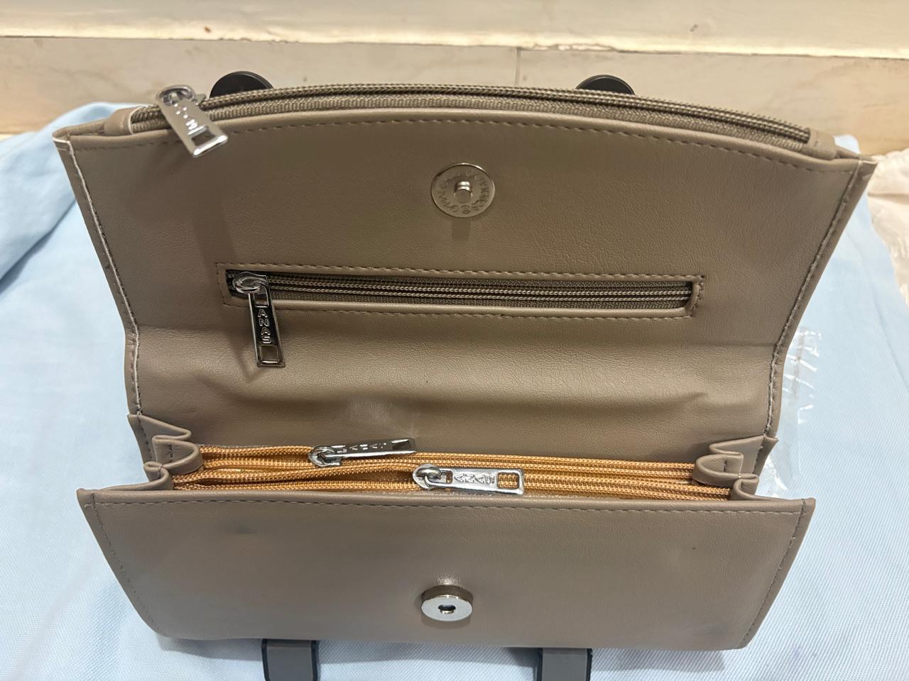 ANAS Women's Beige Leatherette Clutch Wallet with Zip Pocket