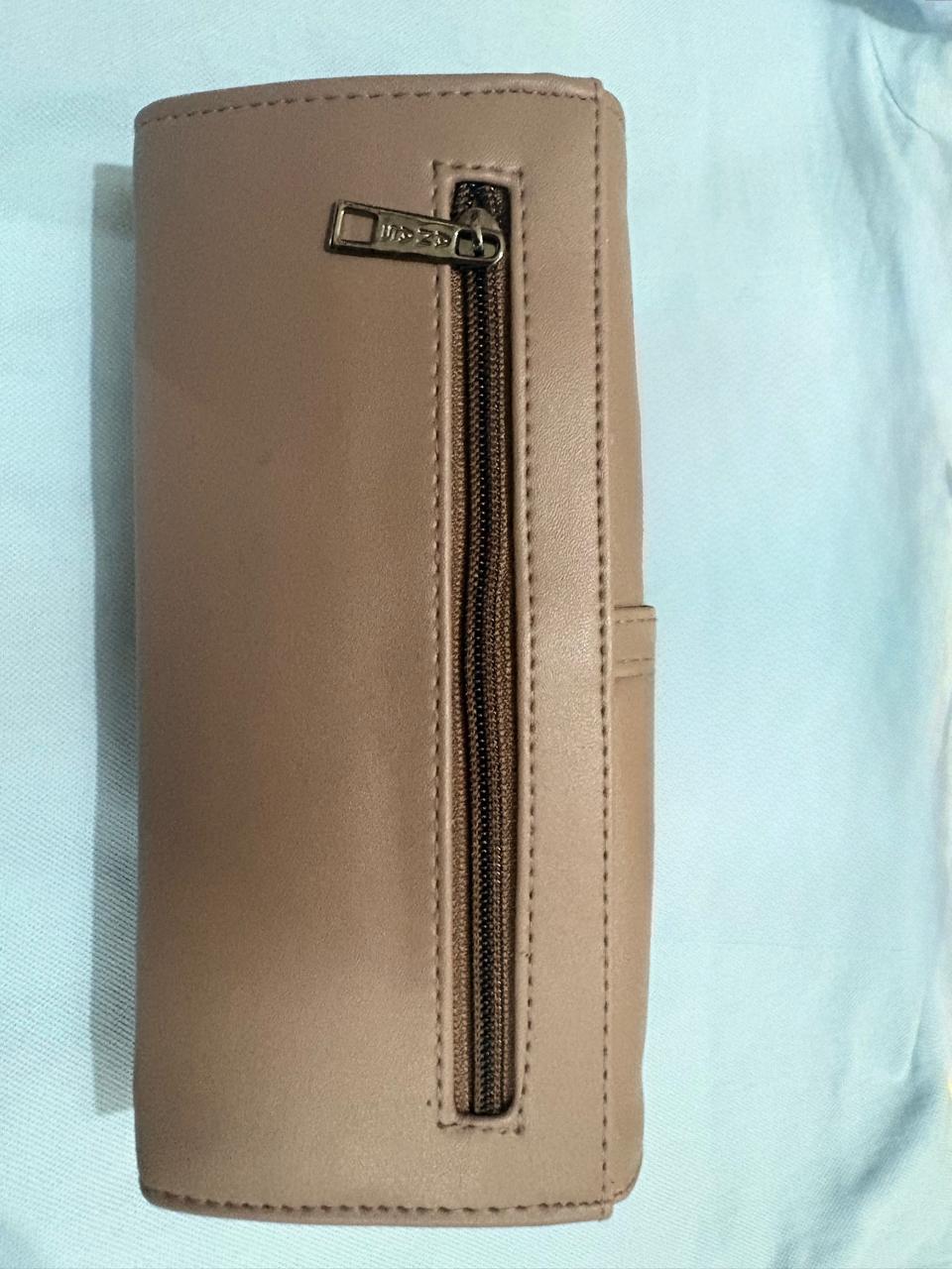 ANAS Women's Beige Leatherette Clutch Wallet with Rear Zip Pocket