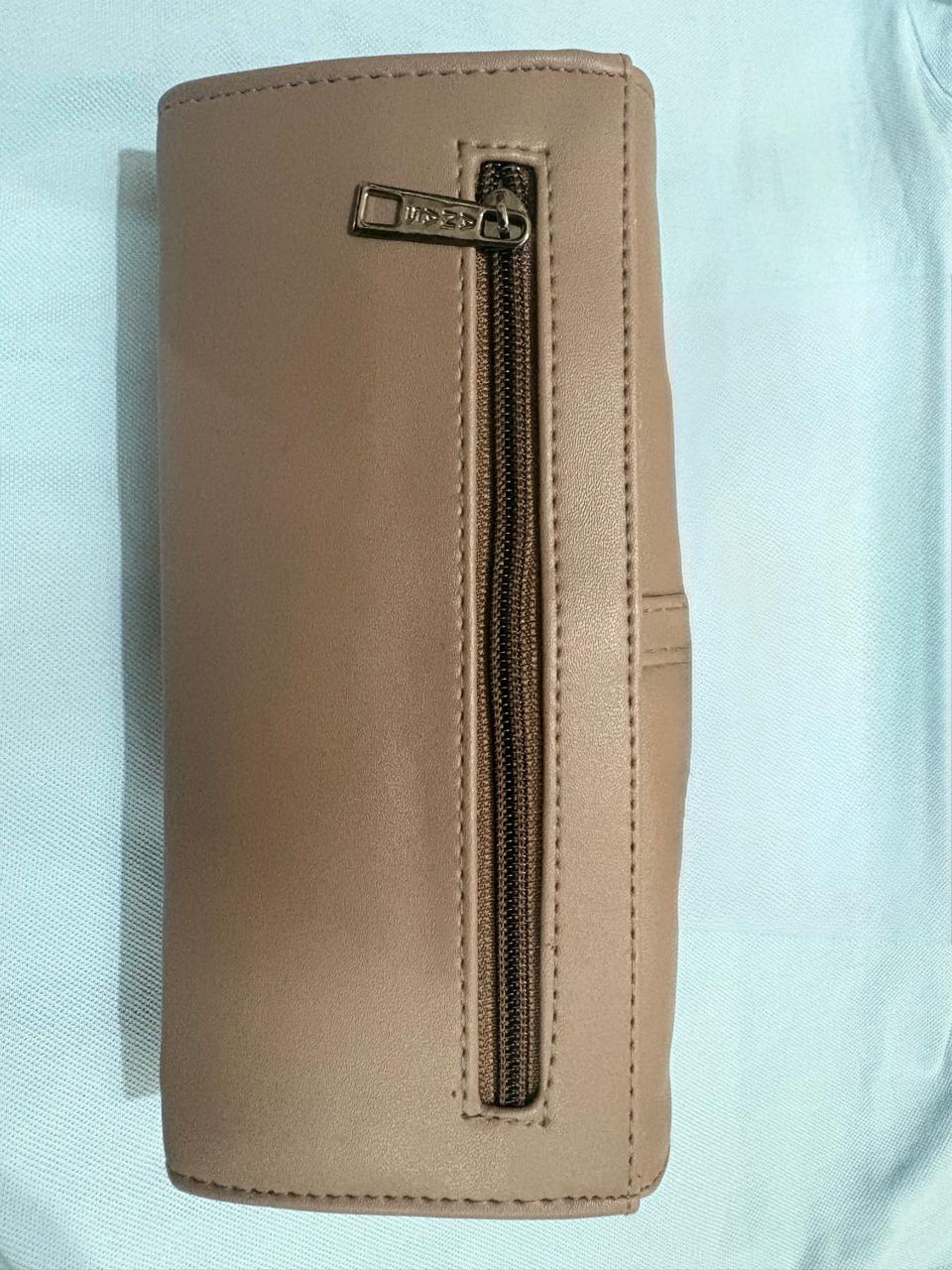 ANAS Women's Beige Leatherette Clutch Wallet with Rear Zip Pocket