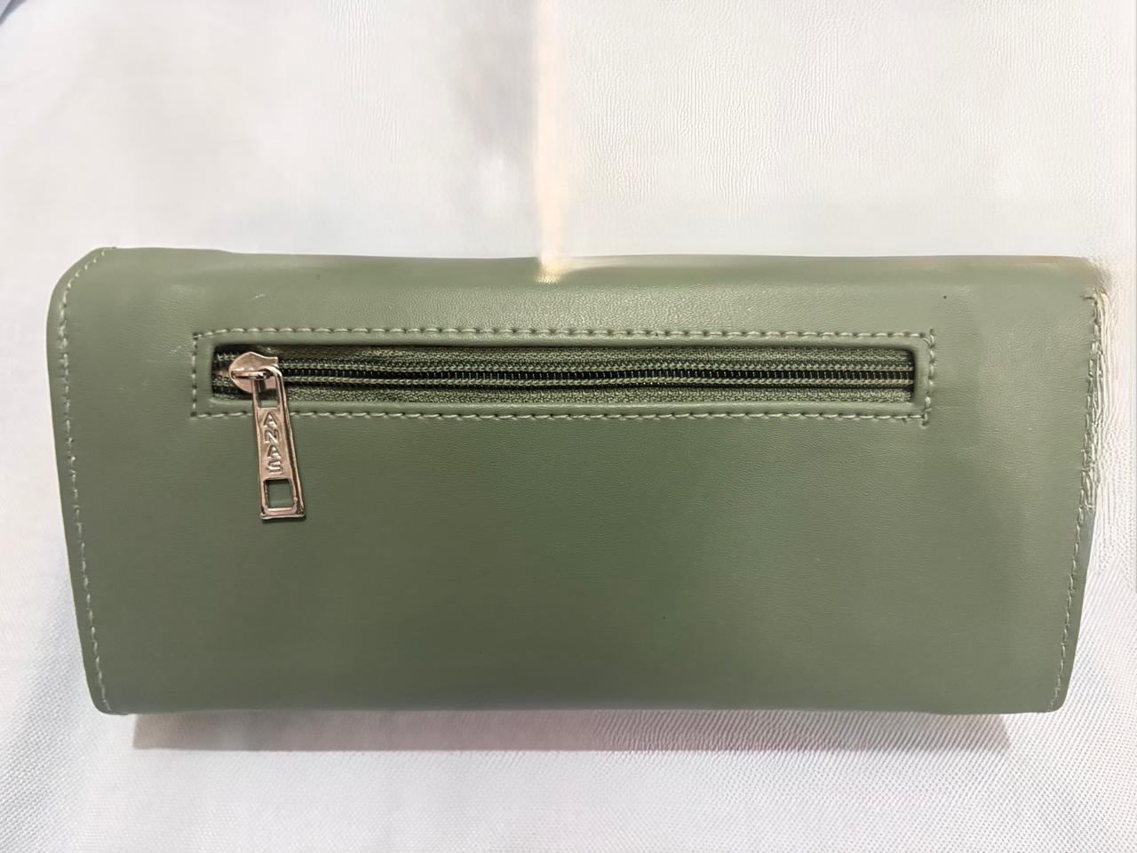 ANAS Women's Olive Green Leatherette Clutch Wallet