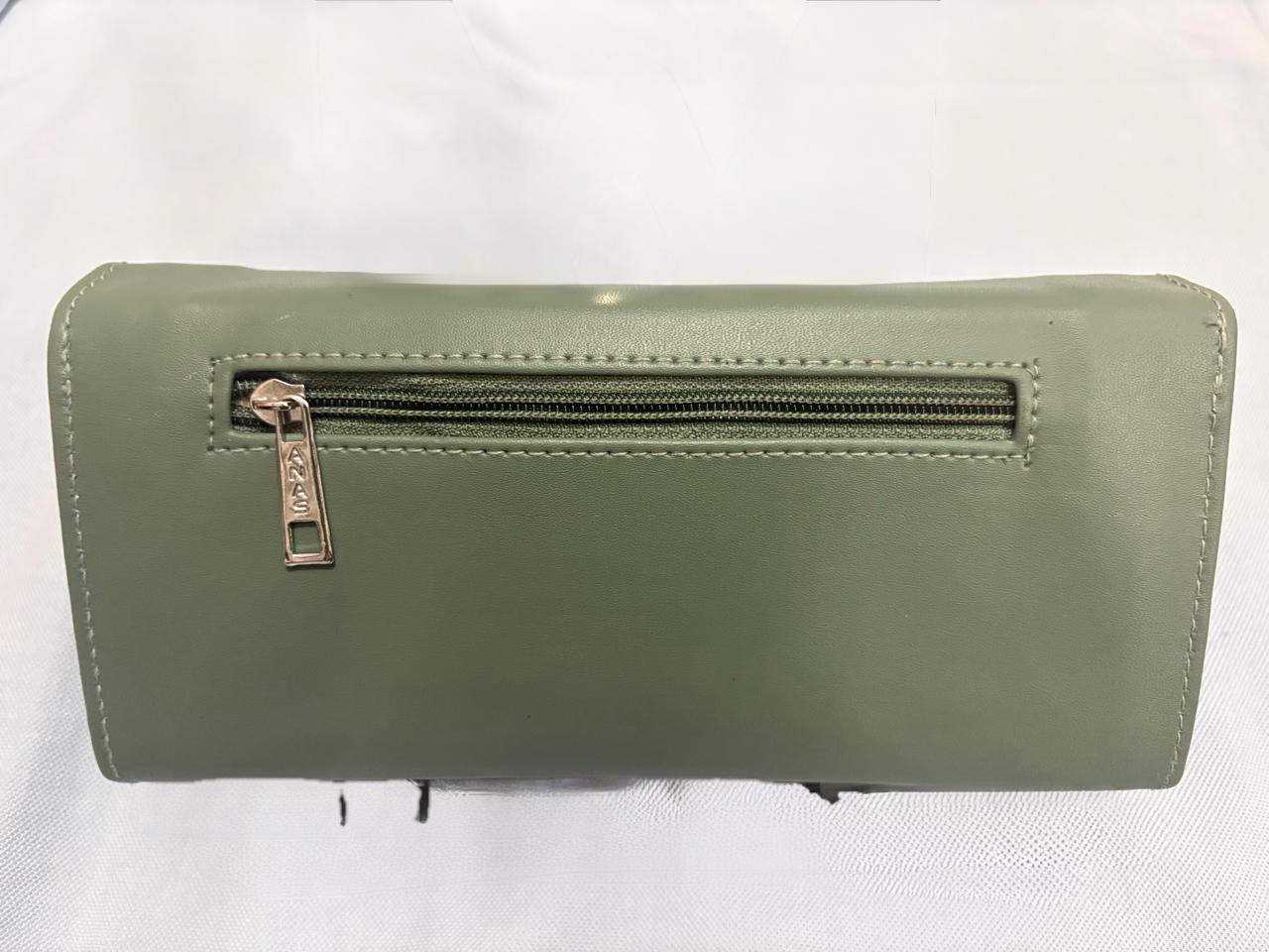 ANAS Women's Olive Green Leatherette Clutch Wallet
