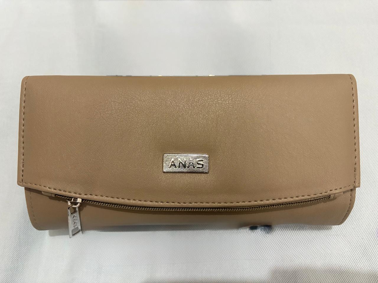 ANAS Women's Beige Leatherette Clutch Wallet with Zip Pocket