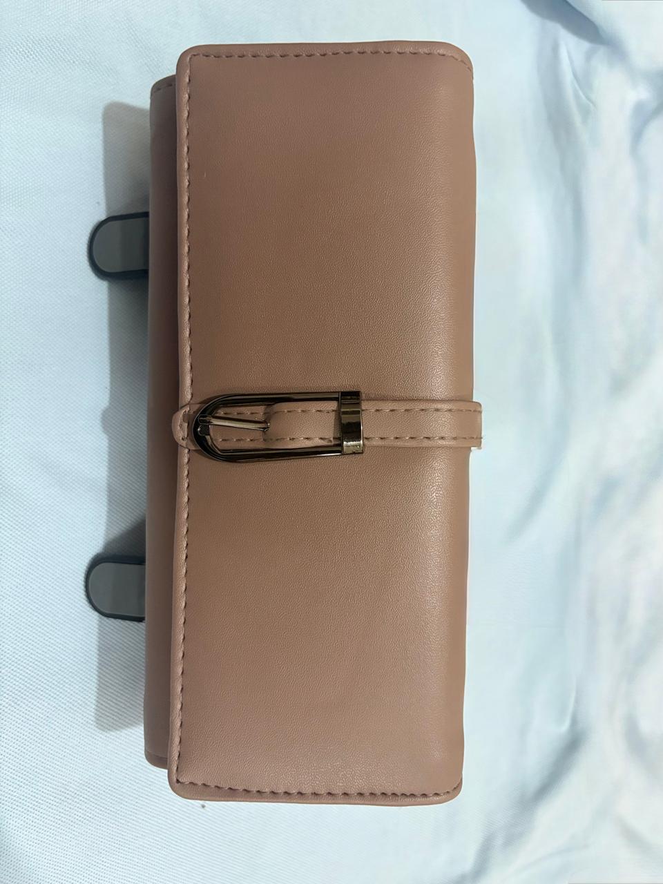 ANAS Women's Beige Leatherette Clutch Wallet with Rear Zip Pocket